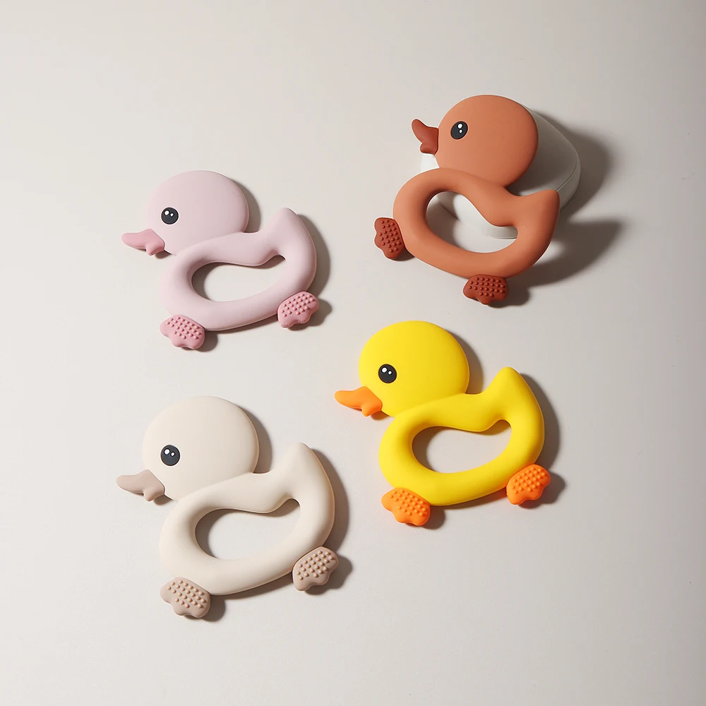 Cute cartoon animal Baby teething toy Food Grade Safe Silicone Toothbrush Teether sensory Toy duck shaped