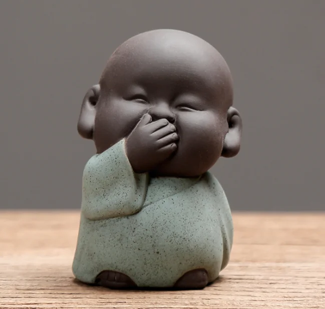 Three Cute handmade ceramic baby little  buddha head statue mold monk for home decor