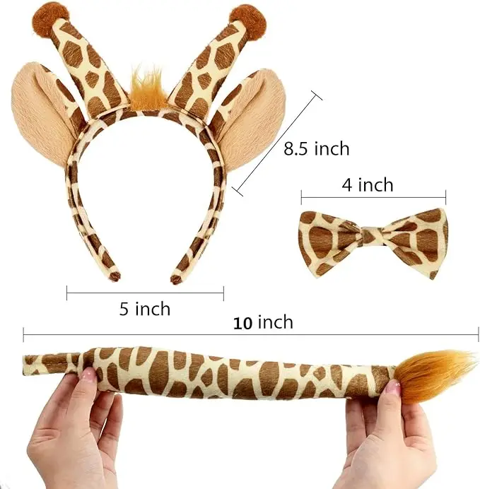 Giraffe Costume Set Giraffe Ears Nose Tail and Bow Tie Giraffe Animal Costume Kit Accessories for Kids Halloween Party