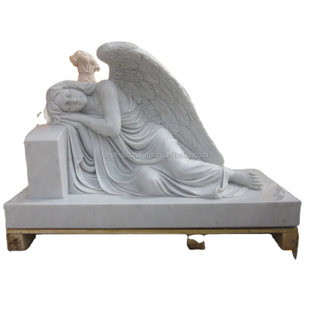 life size cemetery sad lying angel marble statue tombstone sculpture