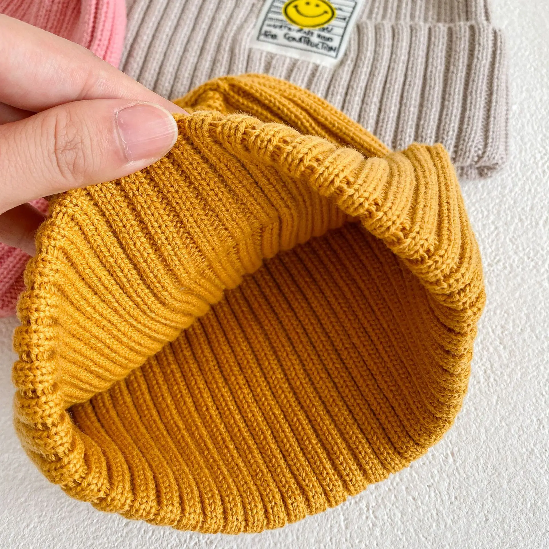 Autumn and winter baby warm knitted hat all cotton wool line hat custom