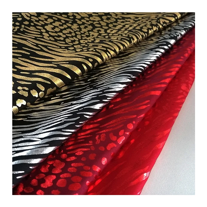 stock Foil gold stamping stretch fabric latest dress design dacron spandex elastane fabric