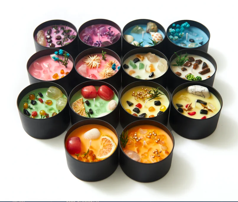 Custom Logo Best Gift Scent Oil Low Moq Guest Sand Wax Black Glass Three Wick 7 Chakra Healing Scented Candle