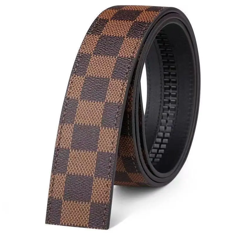 AutomaticTrack  Buckle Genuine Men Belt tartan belt Luxury buttonless PU leather belts