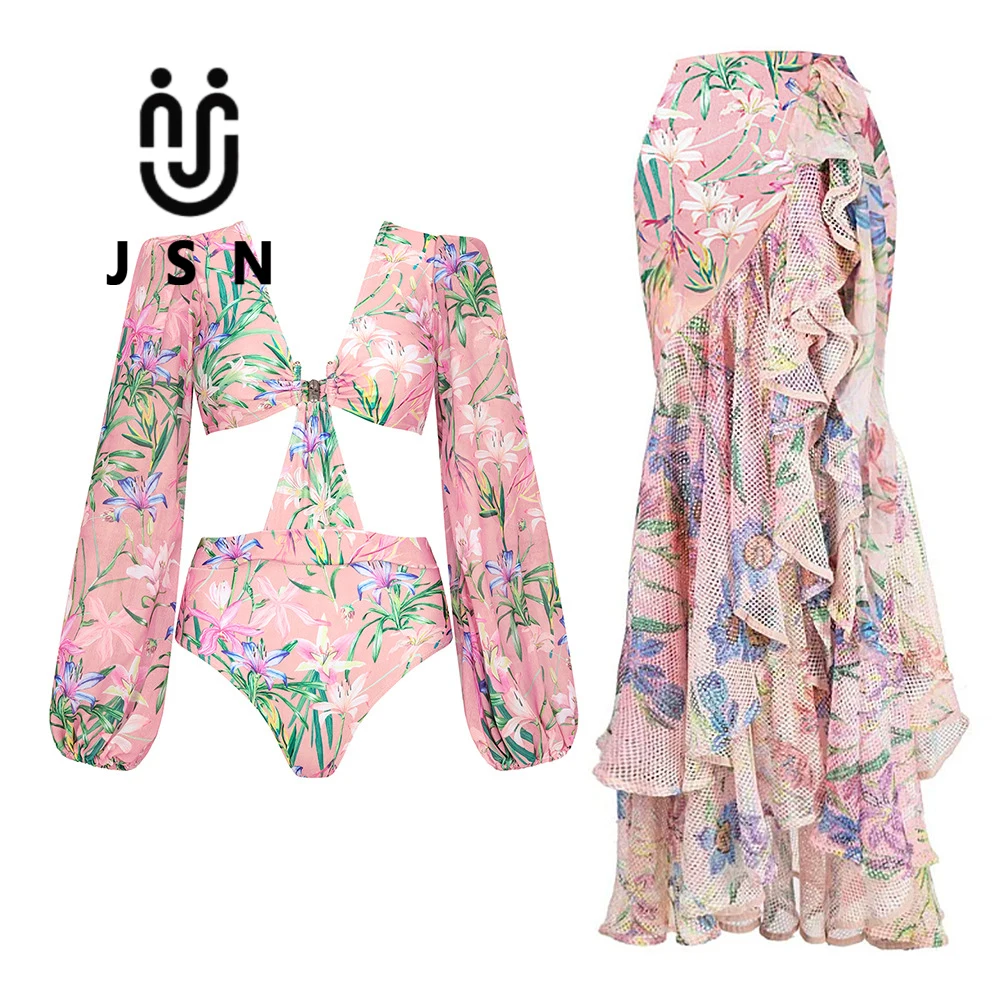 JSN купальник пляжная одежда цветочный купальный костюм накрывает французский винтажный Цельный с подходящей юбкой