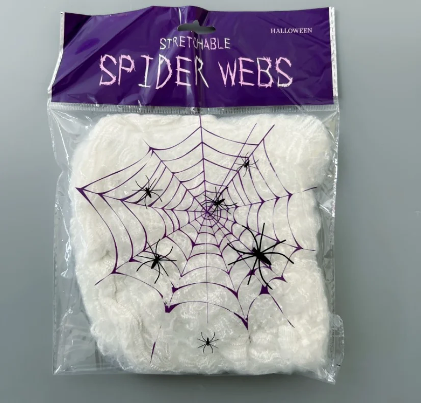 20g/pack Spider Webs Halloween Decorations with plastic Spiders Stretch Cobwebs for Indoor and Outdoor Party Supplies