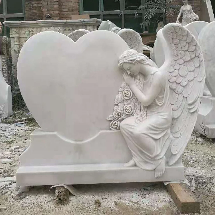 White marble tombstone customized headstone beautiful hand carved angel engraving tombstone
