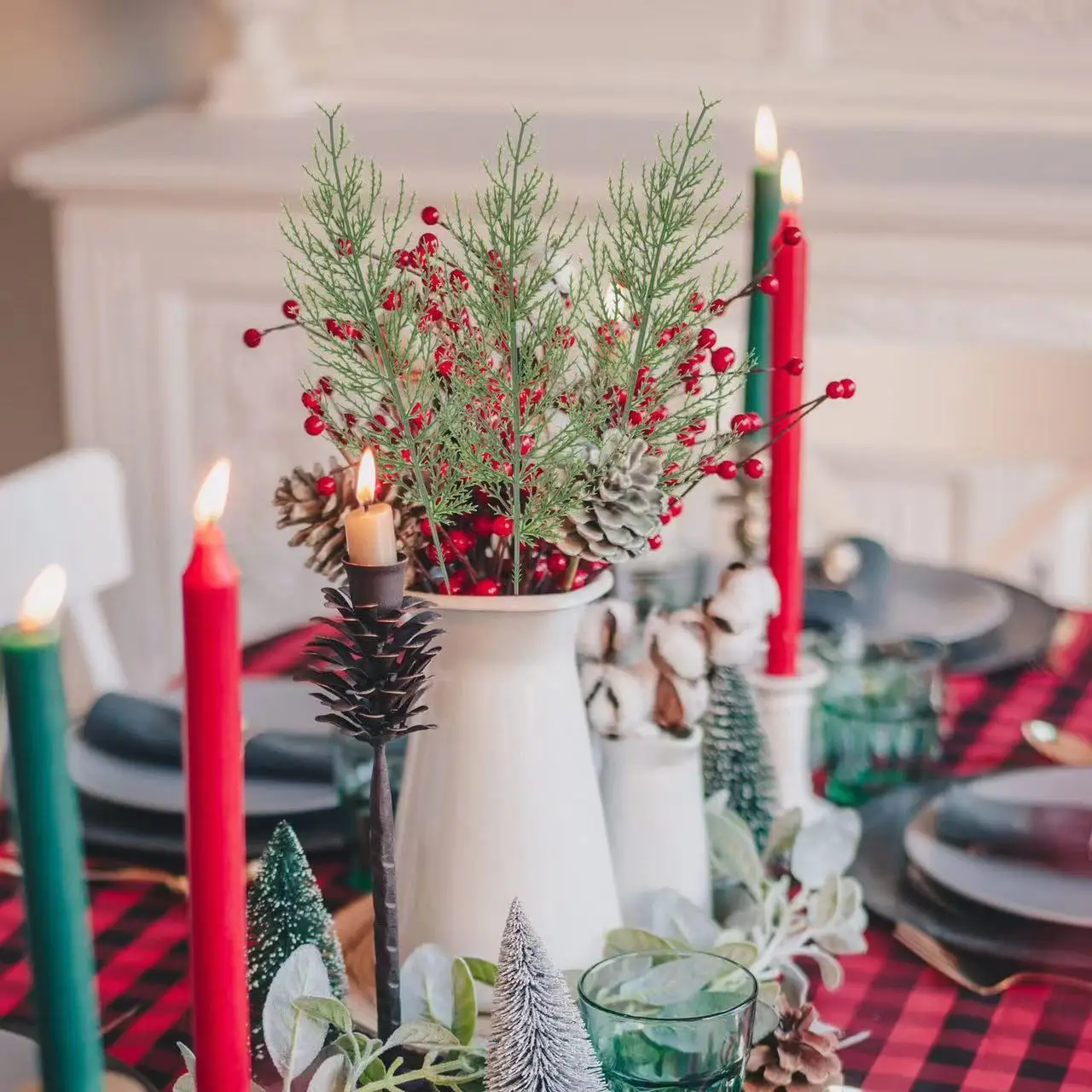 35cm Artificial pine branches Fake green plants pine leaf picks DIY wreath crafts Christmas decorative flowers