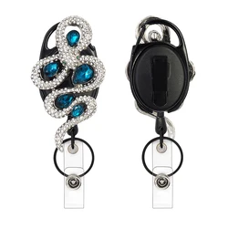 Amazon NEW upgrade luxury crystal Rhinestone diamonds micro paved  keychain buckle Retractable Jewelry ID Card holder badge reel