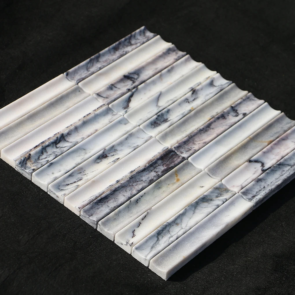 Modern 3D groove long strip mosaic Lilac marble wall decoration bathroom kitchen backpanel tile threedimensional stone mosaic