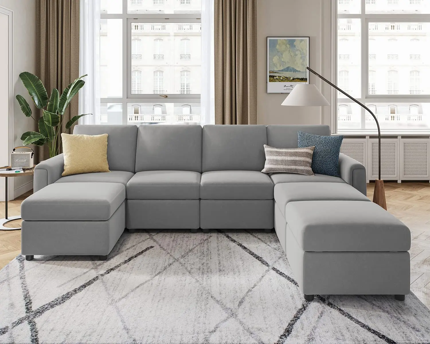 6 Seat Oversized Convertible U Shaped Modular for Living Room with Storage Sectional Sofa Couch Memory Foam