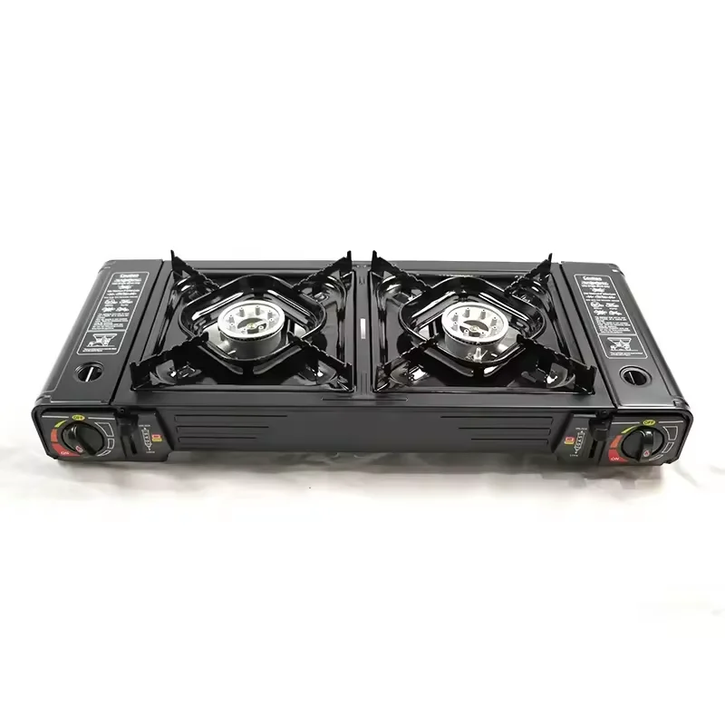 Camping Kitchen Outdoor Barbecue Gas Oven Portable Double Burner Gas grill with Magnetic Field Dual Head BBQ Grills