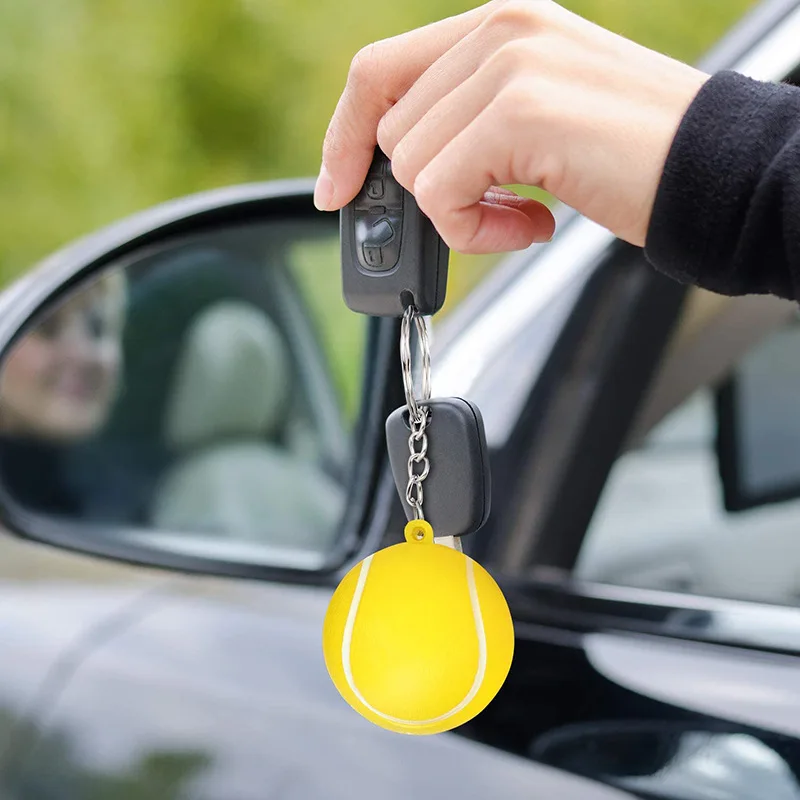 New Product Chain Key Ring Keychain Tennis Pu Foam Stress Ball For Decorative accessories