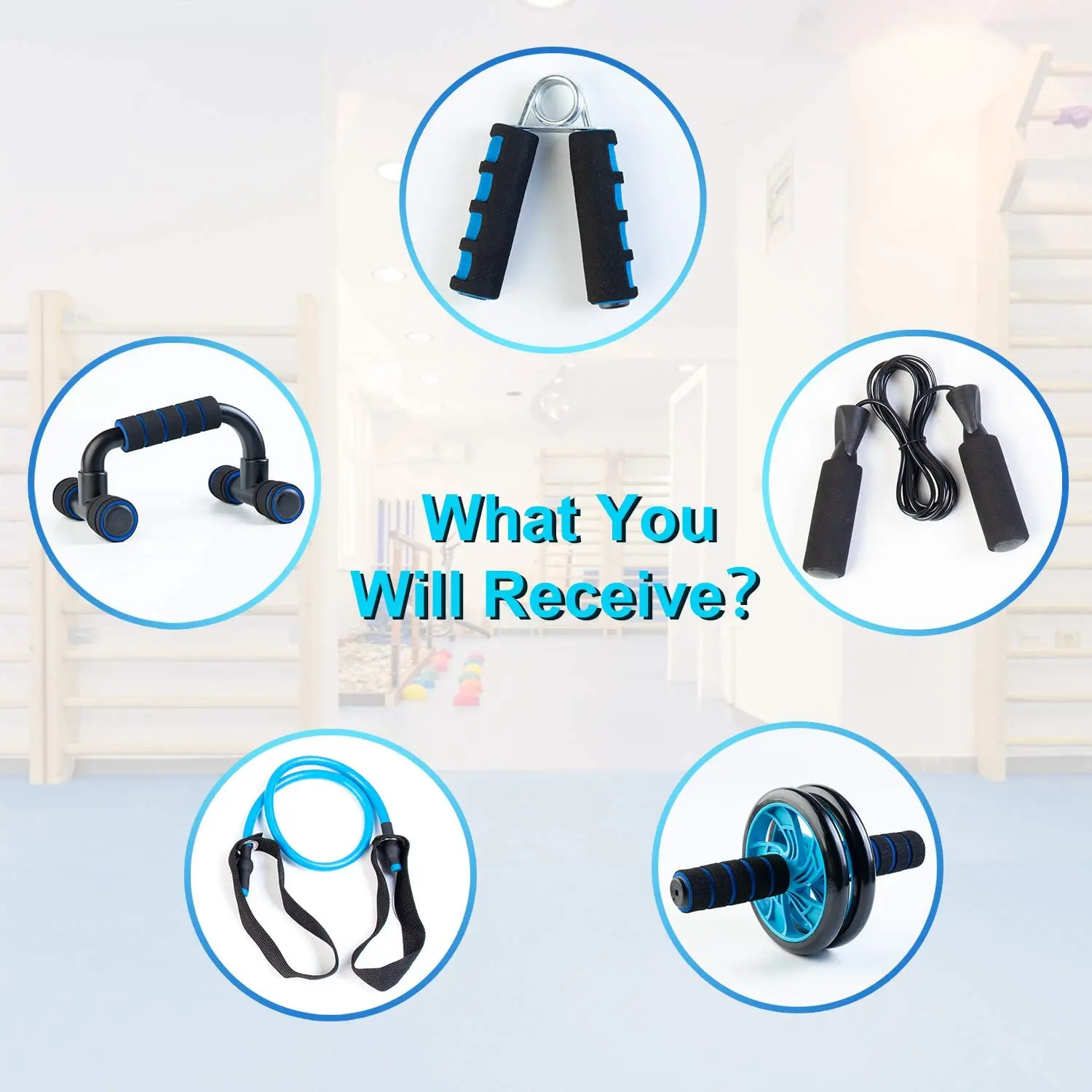 Push Up Bar Chest Expander Hand Grip 5 In1 Waist Exercise Abdominal Roller Wheel Set