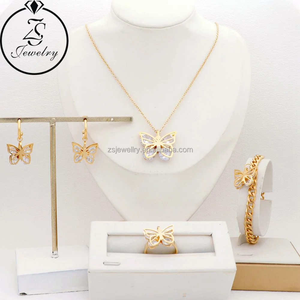 Md Jewelry African Stainless Steel Gold Plated Women Earrings Zircon Diamond Girl Gift Natural Stone Jewelry Sets