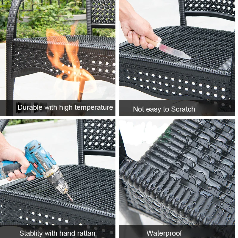 garden rattan woven wicker black chairs outdoor patio furniture armchairs aluminum frame leisure table and chair balcony furnitu