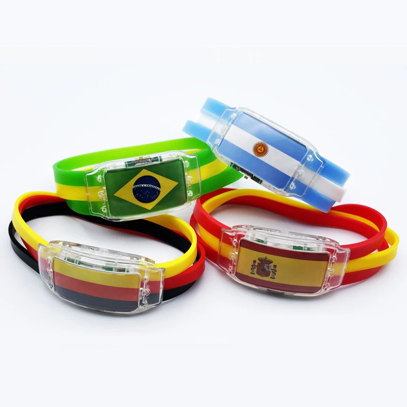 Custom national flag LED bangle bracelets Silicone Football Soccer Fans Cheer Souvenirs luminous wristband Soccer Equipment