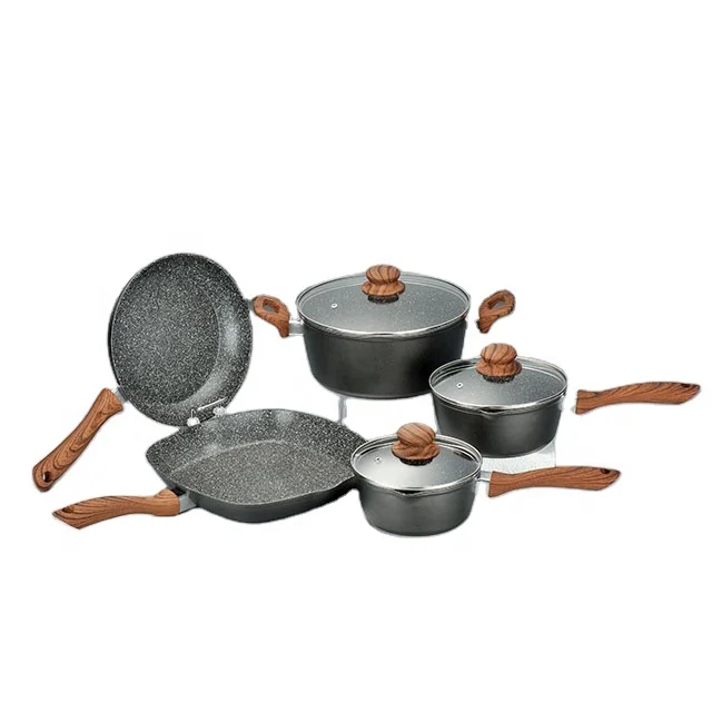 Набор мраморной посуды, алюминиевый кухонный набор из 8 кастрюль и сковородок, Индукционная безопасная варочная поверхность, серый цвет