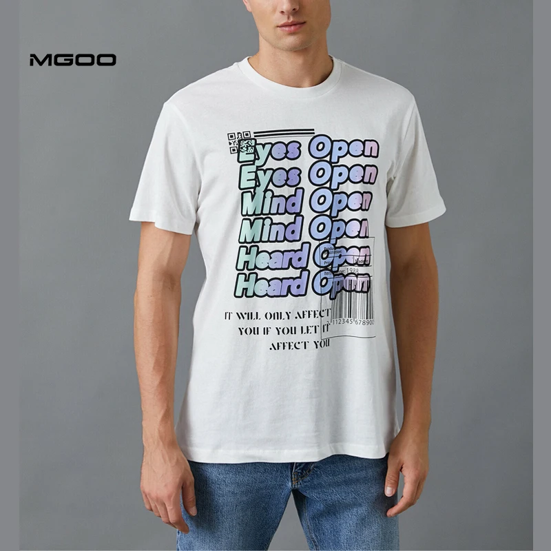 MGOO Screen Printing Big Logo Men T Shirt 1810gsm 100% Cotton Fabric Men Wholesale Design