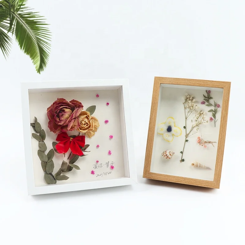 6x8 inch Black White Walnut Wood Mdf Decoration Art Picture Photo Frame Deep 3 D Shadow Box Frame With Glass