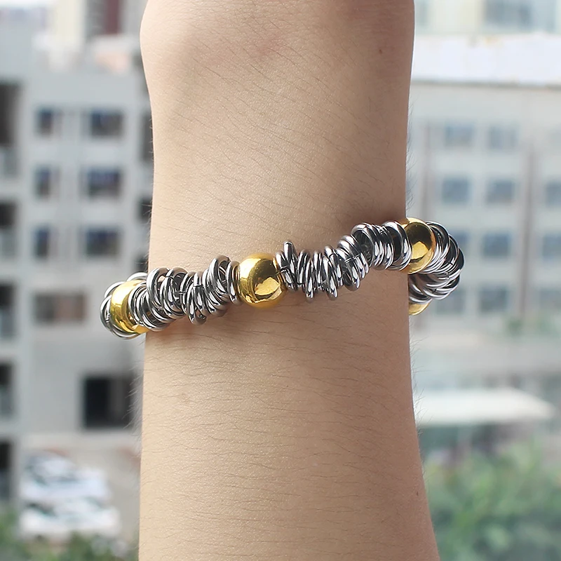 Fashion Stainless Steel friendship bracelets adjustable chain sliver mix gold bead bracelet for women man Hip Hop Jewelry