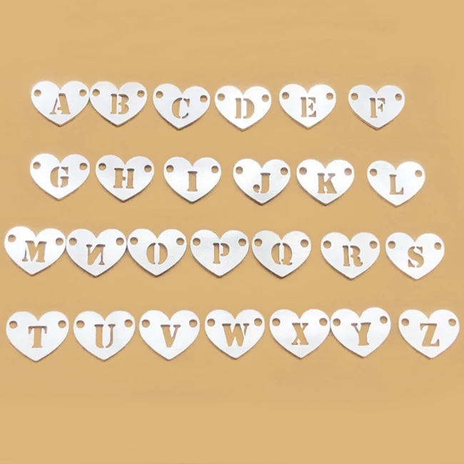 Heart Shape 925 Sterling Silver Letter Charm Connector Alphabet A to Z Initial Pendant For Jewelry Making