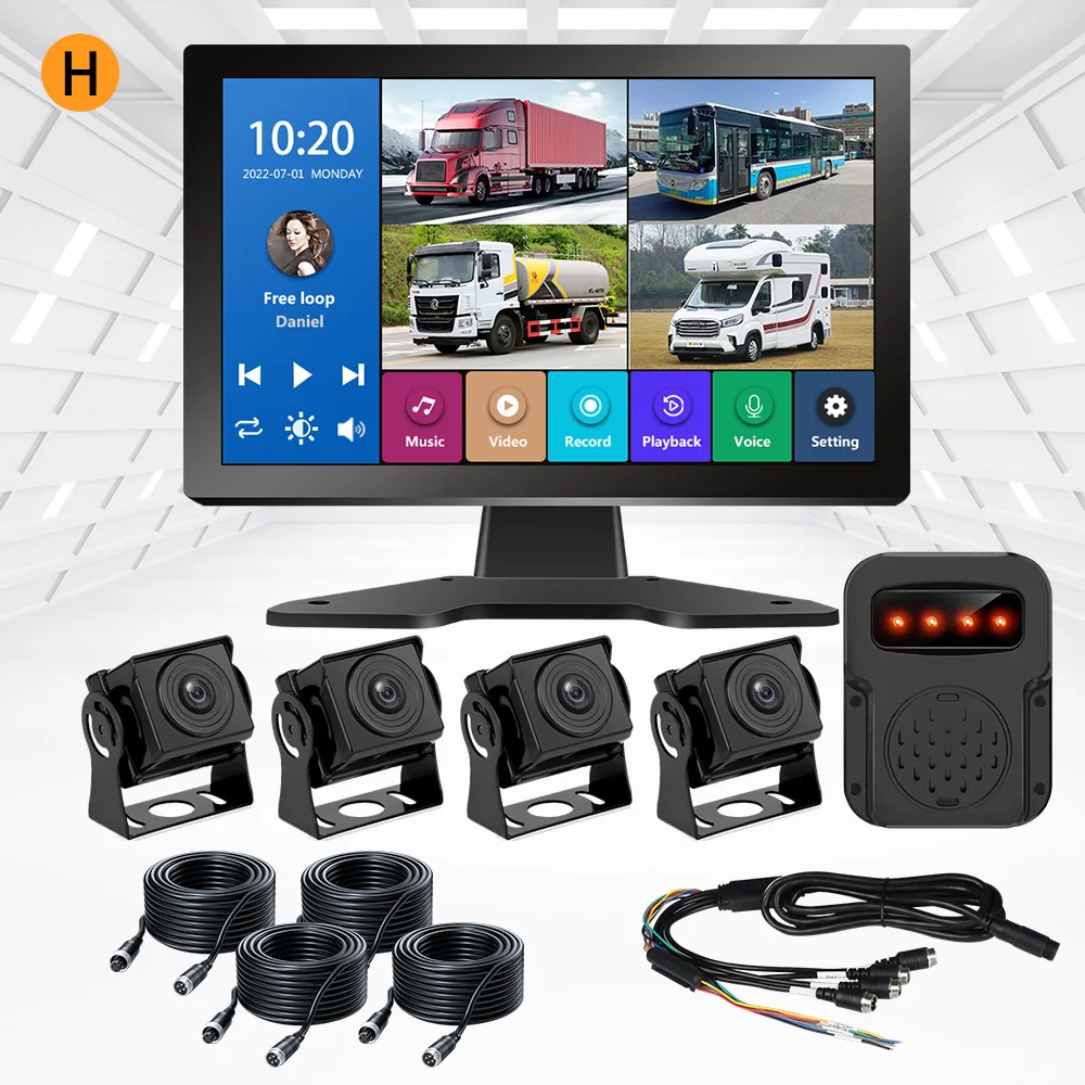 Universal Split Screen Quad Touch Monitor 360 Truck Ai Bsd Blind Spot Detection System 4k Recording Kit for Heavy Vehicle Crane