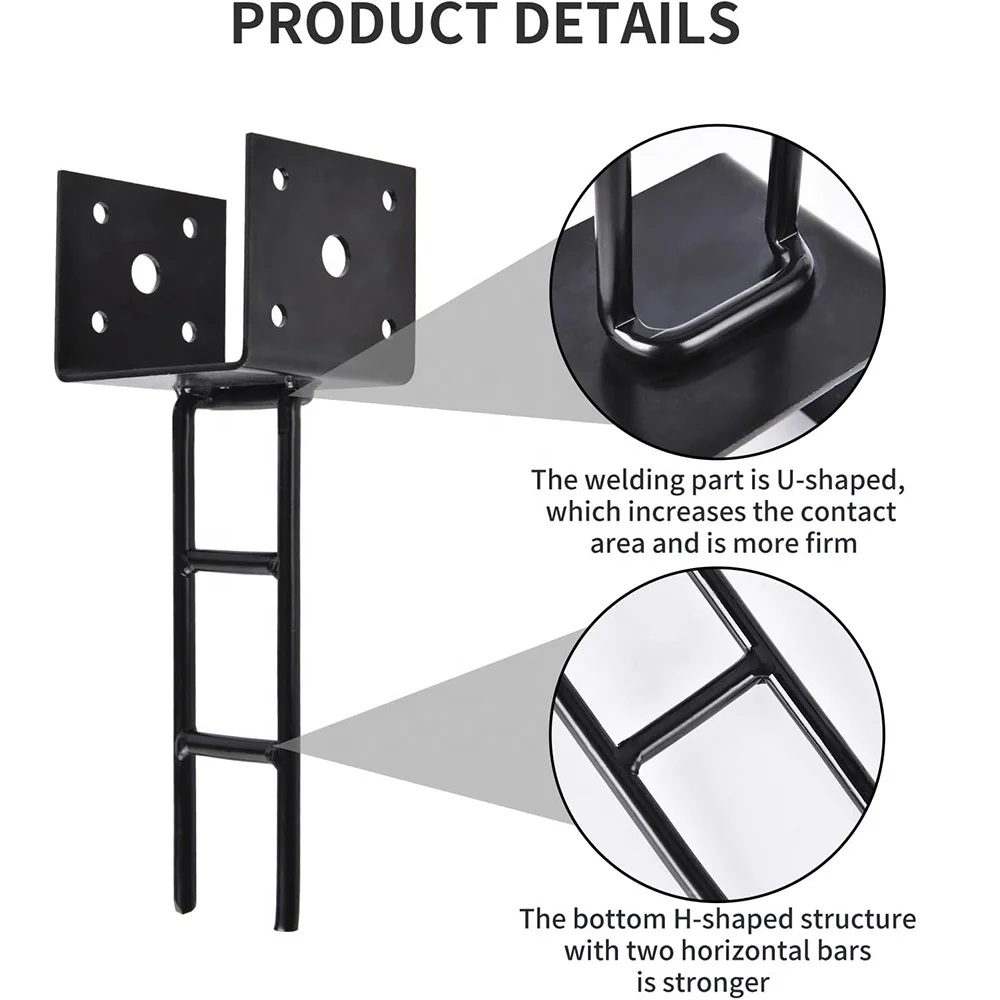 U Shape Post Anchor Metal Black Post Base for Concrete Pergola Deck Post Bracket