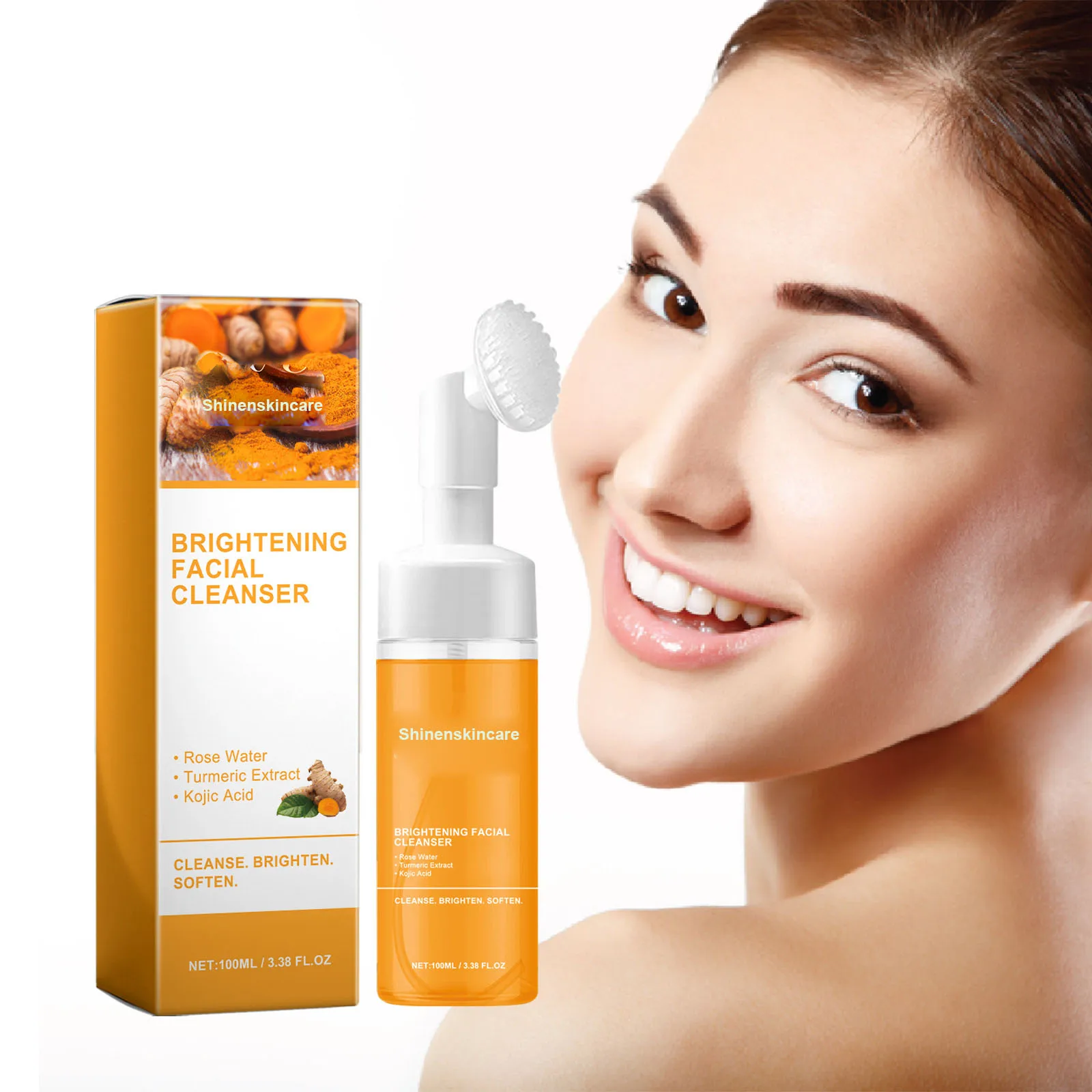 OEM ODM Anti Acne Whitening Brightening Deeply Clean Pore Facial Cleanser Mousse Foam Turmeric And Kojic Acid Cleanser