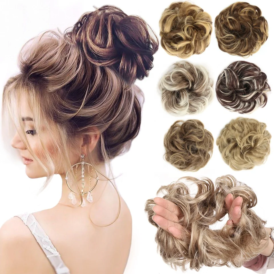 LW80 Women Ladies Messy Scrunchie Chignon Hair Bun Straight Elastic Band Updo Hairpiece Synthetic Hair Chignon for women hair