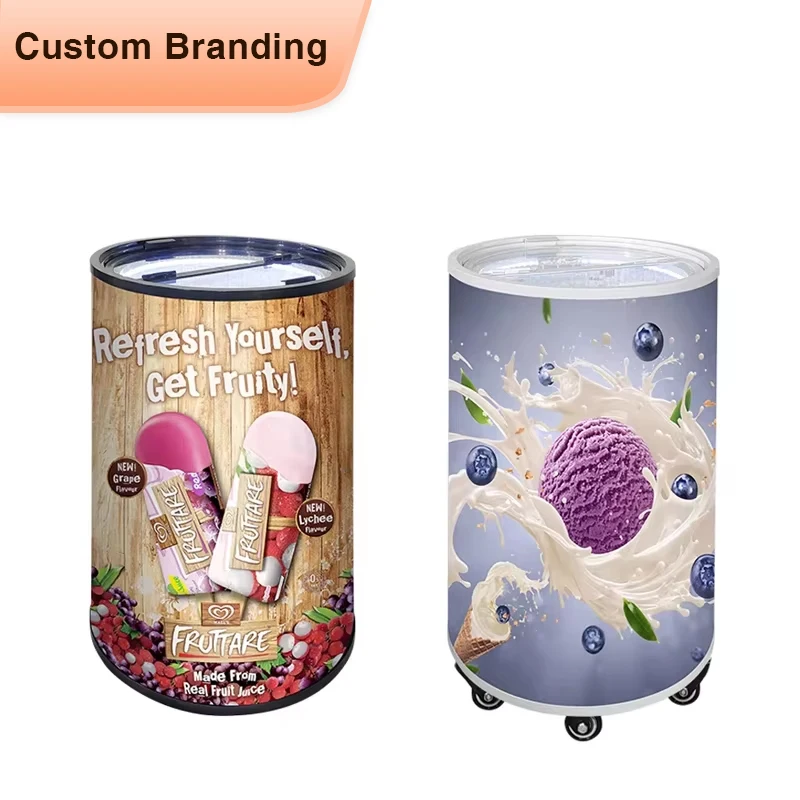 Meisda SD80Y Folding Glass Door 80L Commercial Ice Cream Display Round Barrel Freezer With Wheels