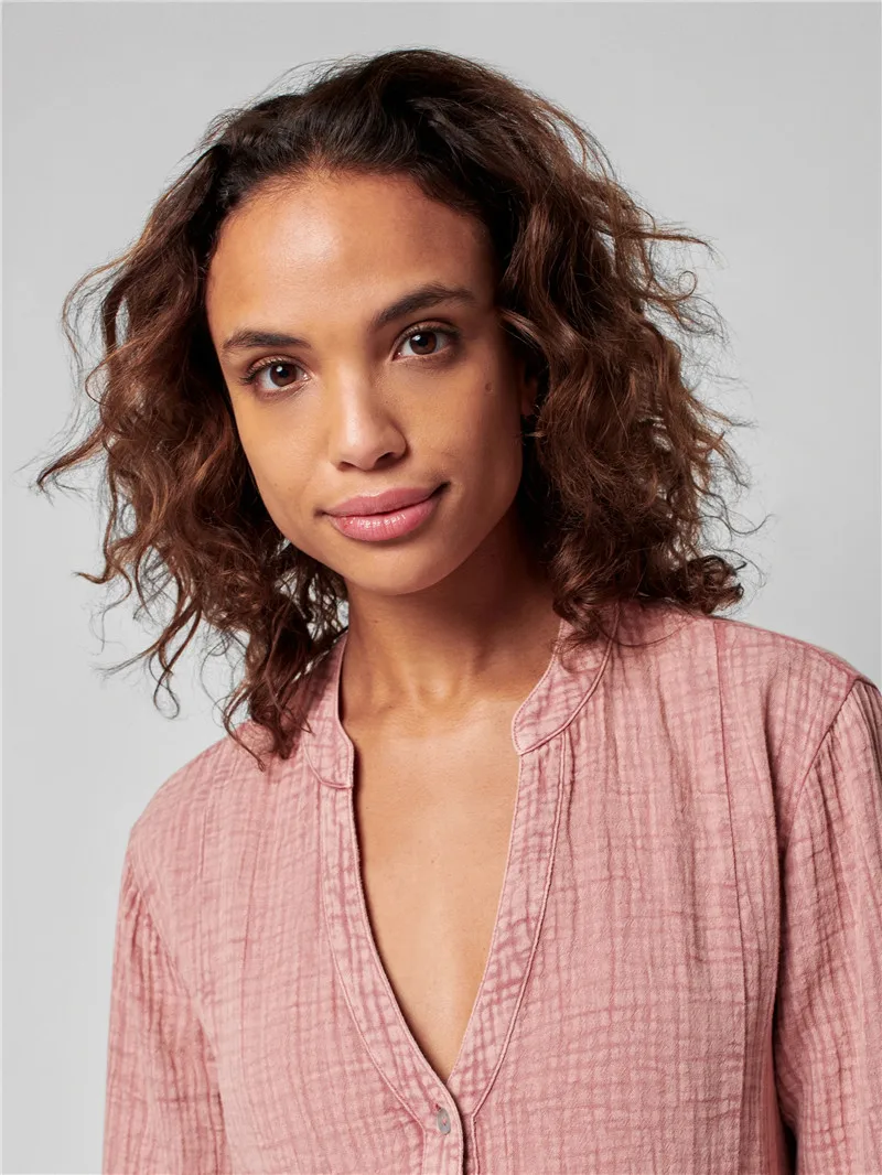 2022 Hot Sale Ladies Long Sleeve V Neck Button Front High Low Hem Summer Beach Cotton Gauze Dress