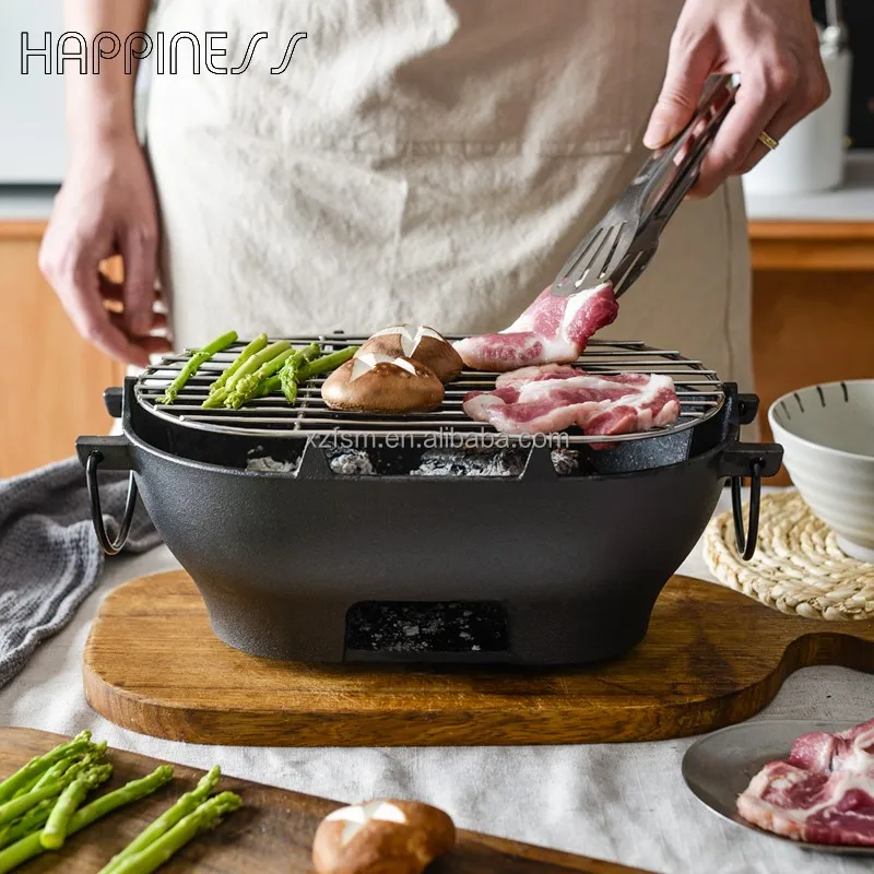 Хит продаж 2024 литой гриль Hibachi приправленный угольный для кемпинга на открытом воздухе барбекю