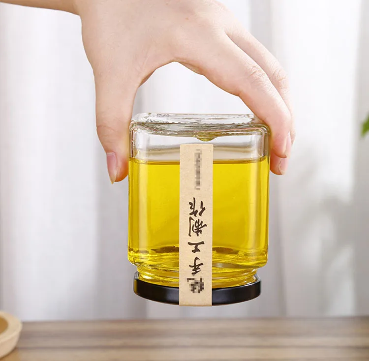 50ml 80ml 100ml 150ml 200ml 280ml 380ml 500ml 730ml Empty Square Clear Glass Honey Jar For Food Storage Jam with Metal lid