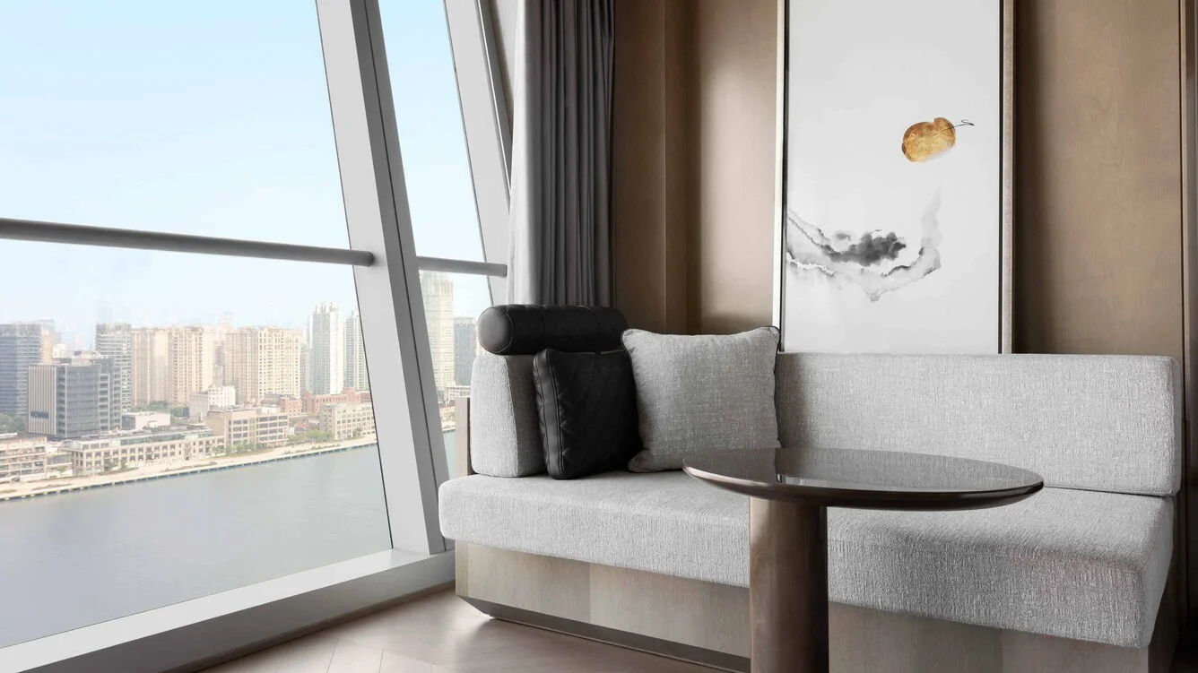 CREATION ShangHai Marriott Hotel Contemporary Design Light Grey Upholstered Fabric Bedroom Furniture For Hotel Rooms