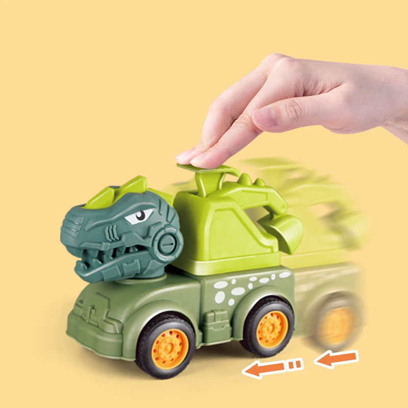 2022 new design simulation six style cartoon press slide dinosaur engineering vehicle toys  inertia car boy truck toys for kids