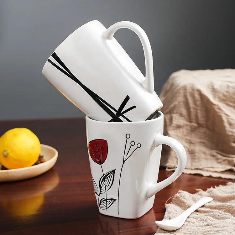 White V shape black stoneware 350ml ceramic coffee matt mug