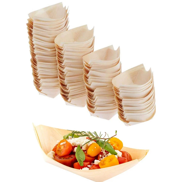 Shende Wholesale Disposable Pine Wooden Sushi Boat Restaurant Veneer Paper Boat Box Mini Disposable bamboo Sushi Boat