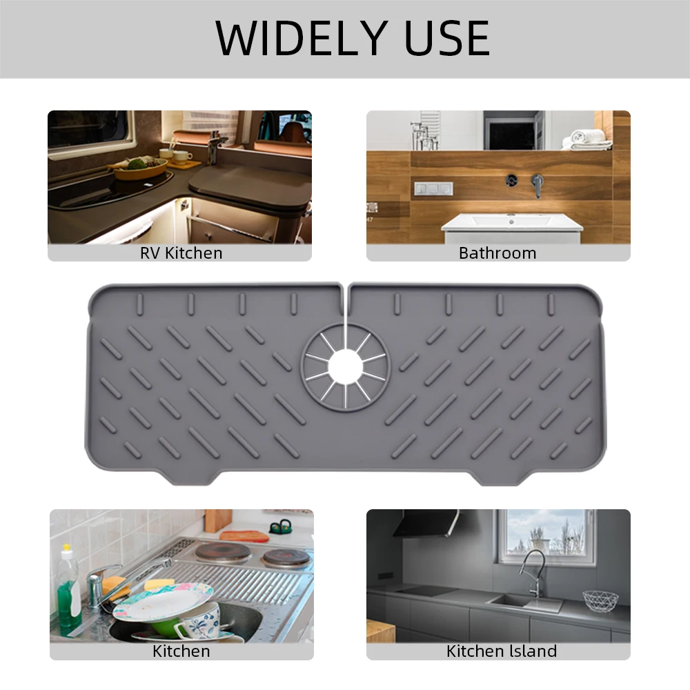 Silicone Faucet Mat Kitchen Sink Splash Guard - Easy to Install Sink Water Splash Guard Foldable Kitchen Soap Tray