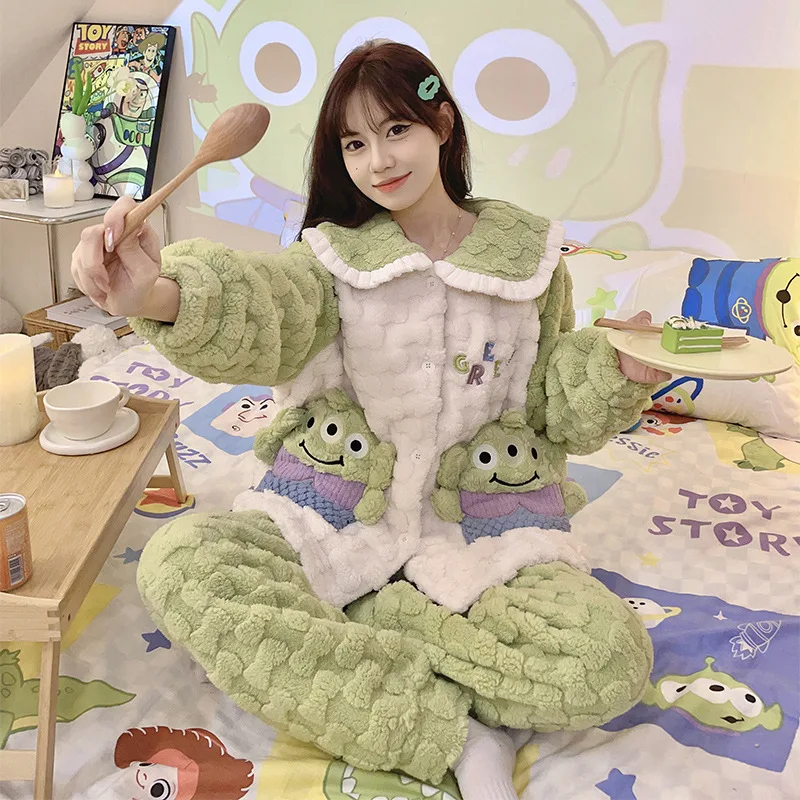 Sanrioed clothing cinnamo roll sanrioed pajamas kuromi sleepwear melody thick long sleeve fleece pajama hello kt cartoon dresses