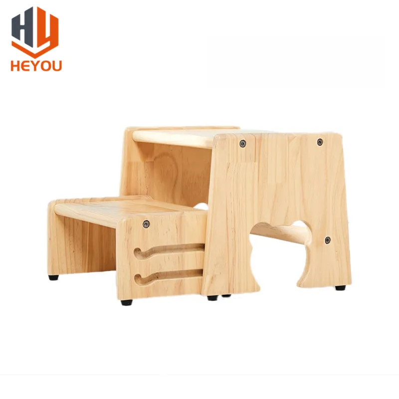 Solid Wood 2 Steps Stool Toddler Two Stair Children Stool Wooden Furniture