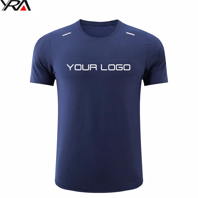 
2021 wholesale men custom reflective logo sports running active gym polyester t shirts fitness clothing apparel wear 