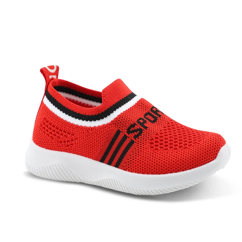 Custom-made One-step Sock Shoes Children Flying Woven Breathable Sneakers Red Casual Shoes