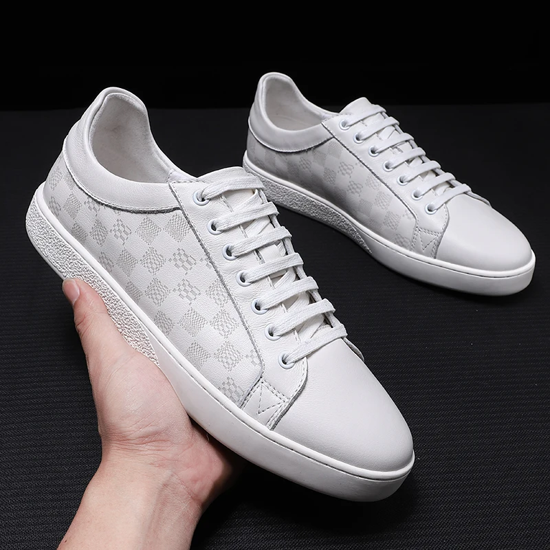 Custom Logo Mens White Sneakers Genuine Leather Casual Sport Man White Black Footwear Shoes Customized