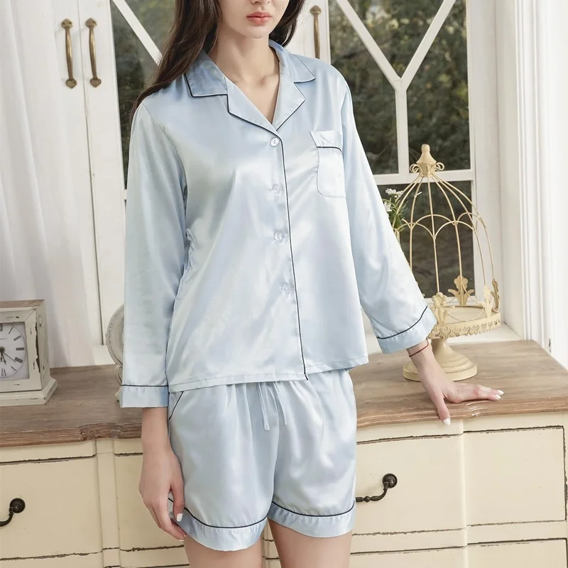 2022 New Pyjamas China Manufacturer High Quality Custom Satin Pajama Short Set For Women 6042