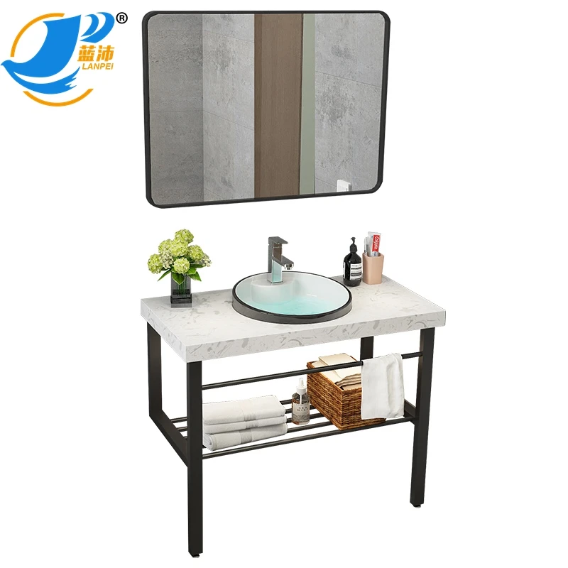 Lanjia 2022 new AT012 Marble wash basin Simple washbasin Stainless steel floor bathroom cabinet