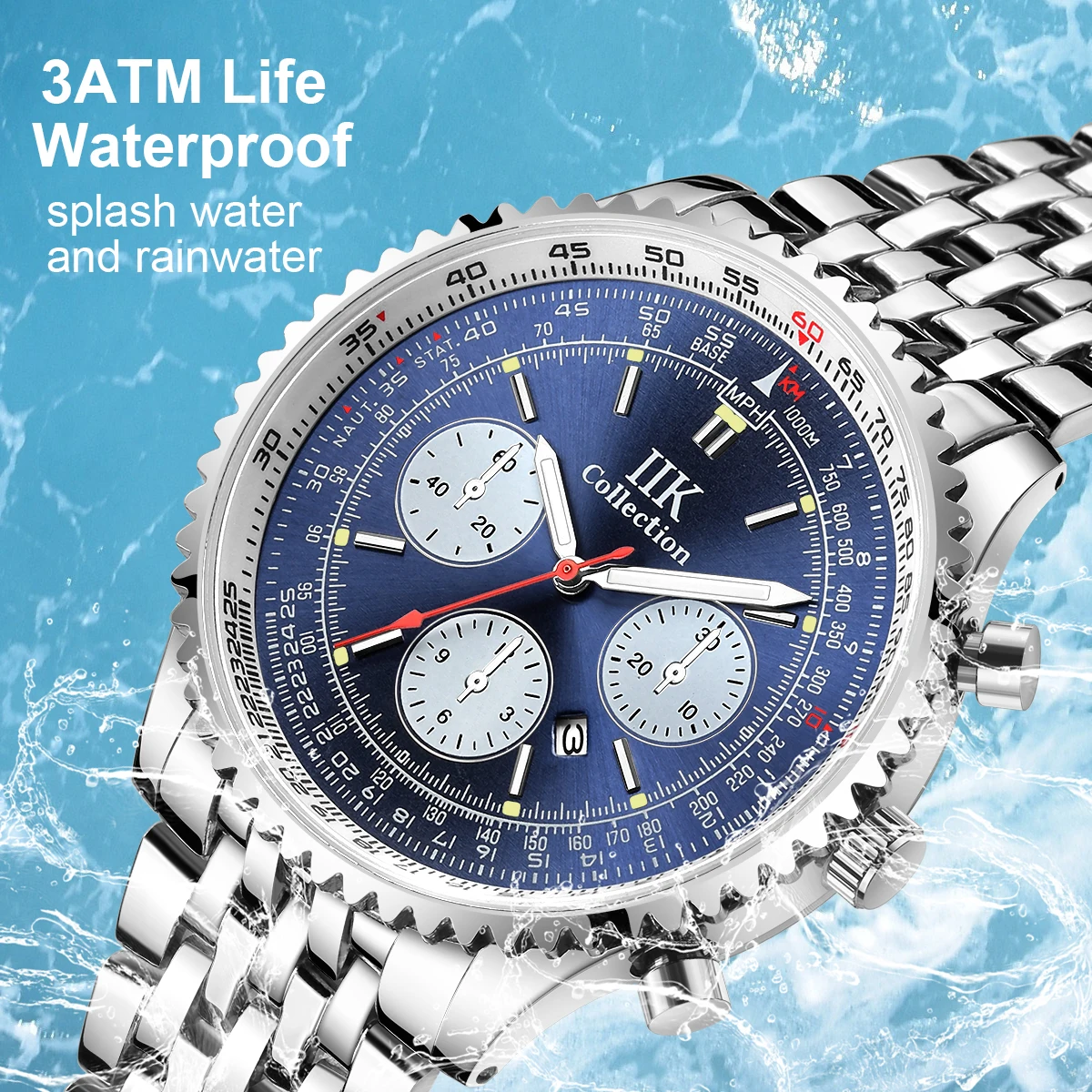 False Sub Dials Watch Men Luxury Brand IIK Mens Business Quartz Chronograph Wrist Watch