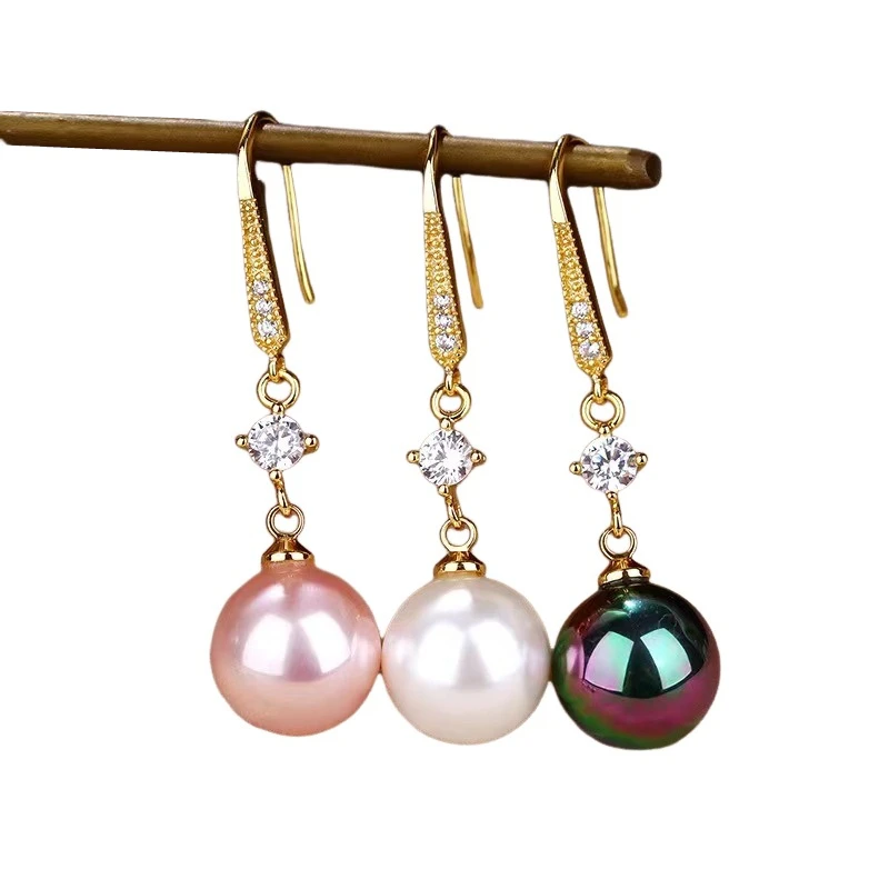 Изящные инкрустированные циркониевые золотые серебряные серьги-гвоздики Роскошные 12 мм круглые блестящие серьги с имитацией жемчуга ювелирные изделия для женщин