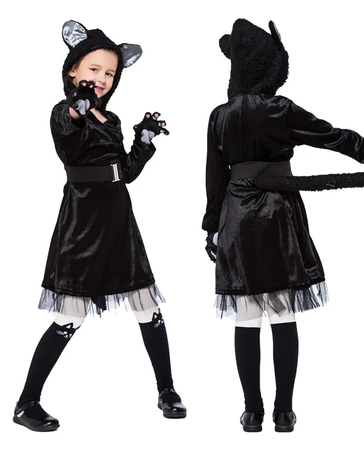 Family Cat Costume Black Cute Cat Cosplay For Kids Halloween Costume Cat Fancy Women Dress Animal Jumpsuit Men Boys