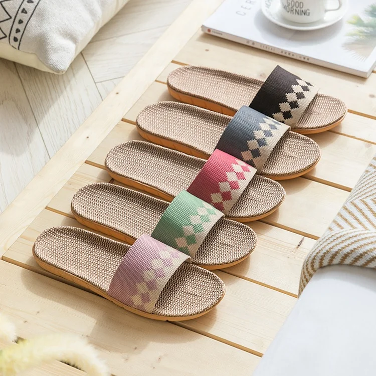 Indoor home light weight breathable 35-40 size summer flax slippers for women linen